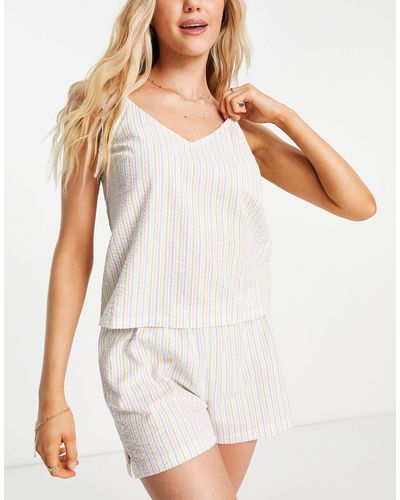 TOPSHOP Stripe Cotton Cami And Short Pajama Set - White