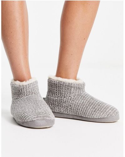 Totes Cable Knit Boot Slipper - White