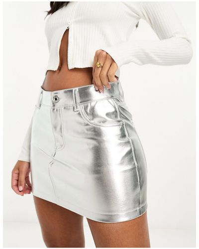 Bershka Faux Leather Mini Skirt - White