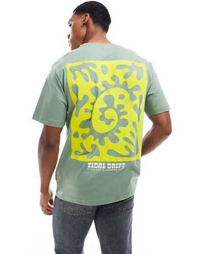 Only & Sons Camiseta verde salvia holgada con estampado abstracto en la espalda