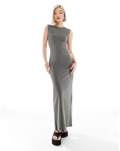 Weekday Inez Slim Fit Maxi Dress With Back Split - Grey