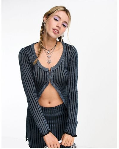 Collusion Knitted Plated Cardigan With Hook And Eye Fastening - Blue