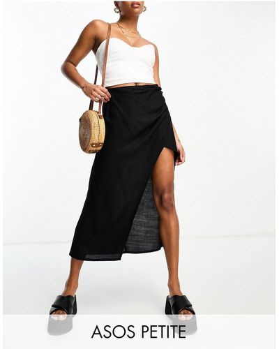 ASOS Asos design petite - jupe mi-longue froncée sur le côté - Noir