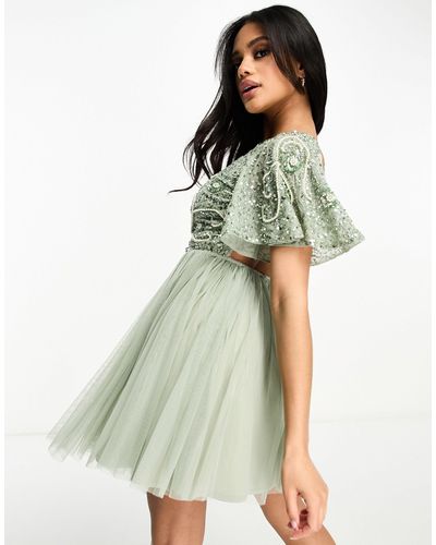 Beauut Bridesmaid Embellished Mini Dress With Open Back Detail - Green