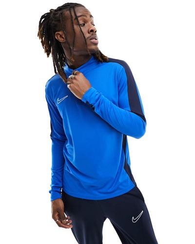 Nike Football Academy - top en tissu dri-fit avec col zippé et empiècement - Bleu