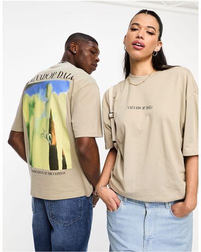 ASOS T-shirt oversize unisex color pietra con stampa "salvador dalí" su licenza - Neutro