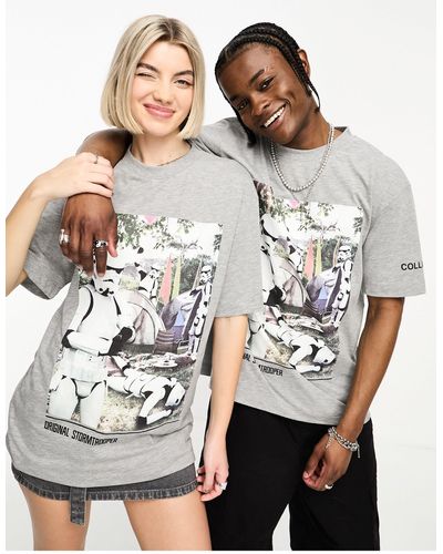 Collusion Unisex License T-shirt With Storm Trooper Festival Print - Grey