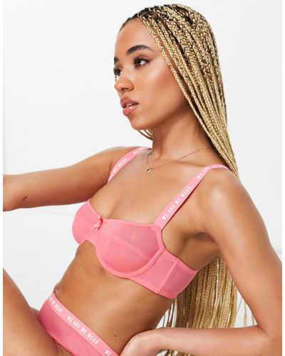 We Are We Wear Poly Blend Non Padded Balconette Bra With Logo Detail - Pink
