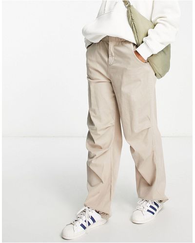 Pull&Bear Nylon Cargo Parachute Trousers - White