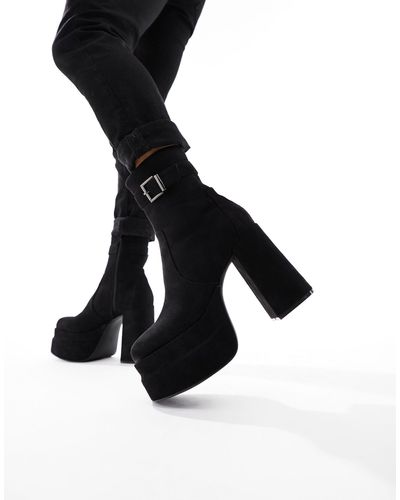 ASOS Platform Heeled Boots - Black