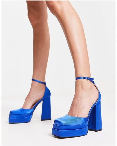 Raid Amira - chaussures à talon et double plateforme en tissu satiné - Bleu