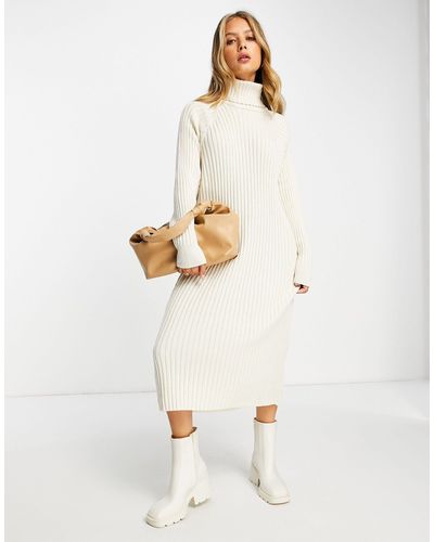 Y.A.S Knitted Roll Neck Midi Dress - Natural