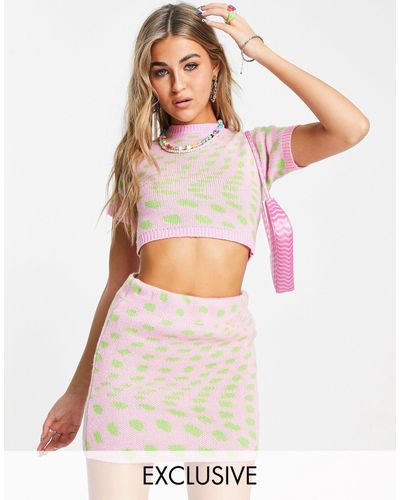 Collusion Knitted Skirt Co-ord - Multicolor