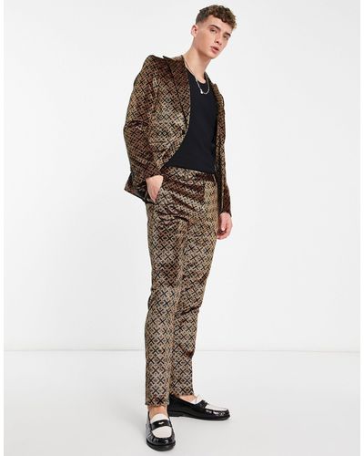 Twisted Tailor Varane - pantaloni da abito skinny con stampa geometrica e logo, colore - Marrone