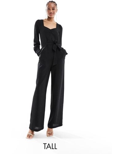 ONLY Tuta jumpsuit nera glitterata con scollo a v allacciata - Nero