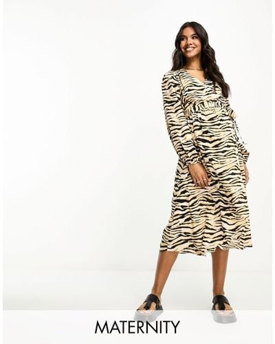 River Island Zebra Print Wrap Midi Dress - Natural