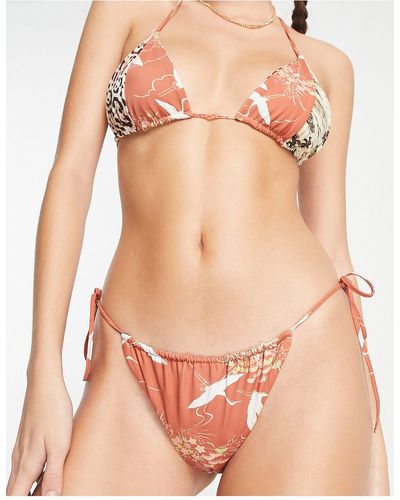 RVCA Slip bikini con laccetti con stampa multipla - Rosa