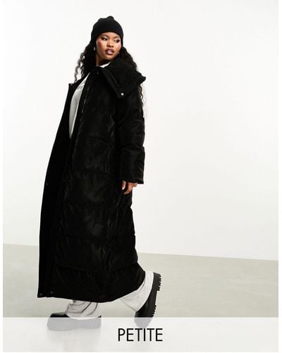 Urbancode Urbancode Petite Maxi Puffer Coat With Oversized Shawl Collar - Black