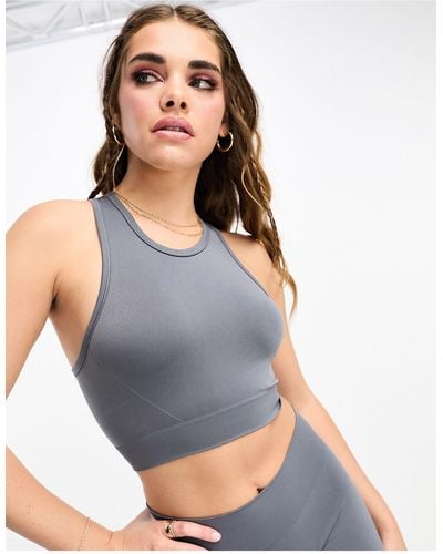 Pull&Bear Seamless Racer Neck Cropped Top Co-ord - Grey