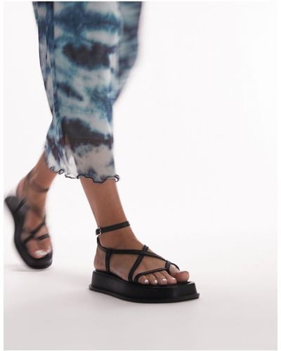 TOPSHOP Wide Fit Jen Leather Strappy Sandals - Blue