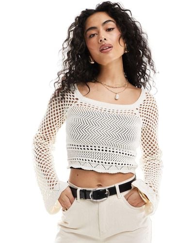 Miss Selfridge Crochet Square Neck Top - White