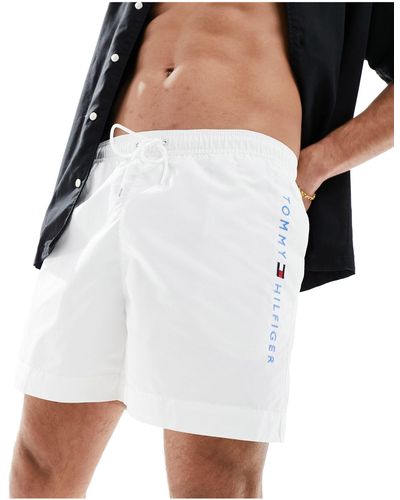 Tommy Hilfiger Original - pantaloncini da bagno medi bianchi con coulisse - Bianco