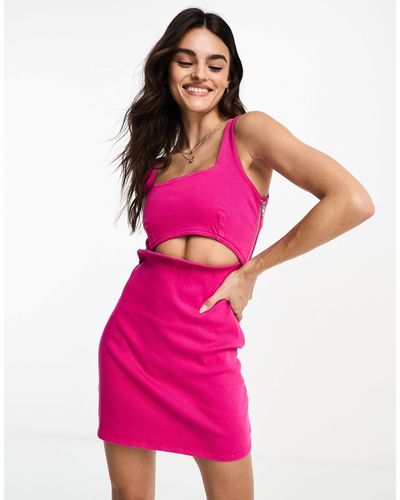 WÅVEN Welby Cut Out Stretch Denim Mini Dress - Pink