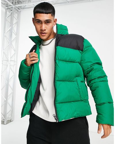 ASOS Puffer Jacket With Contrast Panel - Green