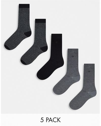 River Island Confezione da 5 paia di calzini grigi con stampa geometrica - Bianco