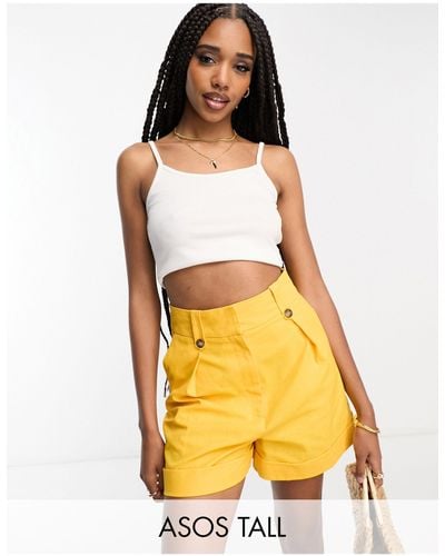 ASOS Tall Mom Short With Waist Tabs With Linen - Yellow