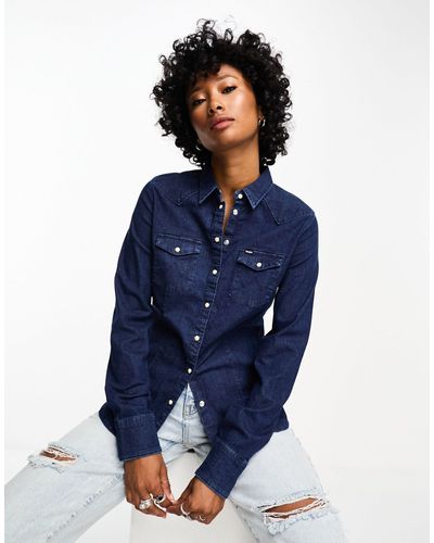 Wrangler Slim-fit Western Denim Overhemd - Blauw