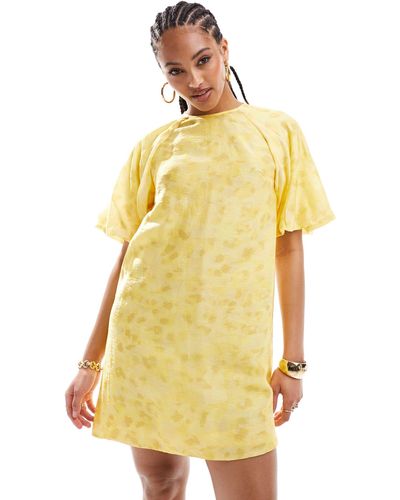 & Other Stories Mini Dress With Short Volume Puff Sleeves - Yellow