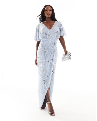 Beauut Bridesmaid Embellished Maxi Wrap Dress - Blue