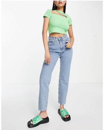 The Ragged Priest High Waisted Mom Jeans With Bum Rip - White