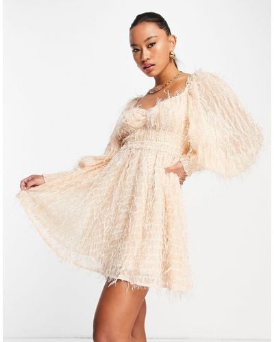 ASOS Fluffy Mini Dress With Ruched Bust And Shirred Cuffs - Pink