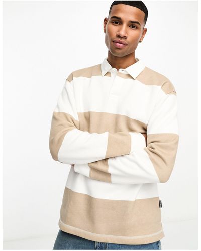 Hollister Stripe Relaxed Fit Rugby Sweatshirt - Natural