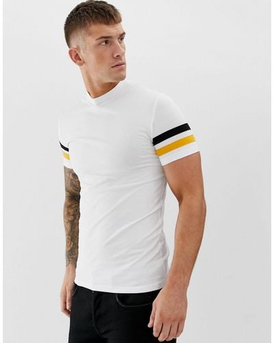 ASOS Muscle Fit T-shirt With Turtle Neck And Contrast Sleeve Panels - White