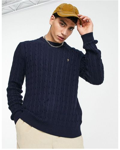 Farah Knitted Crew Sweater - Blue