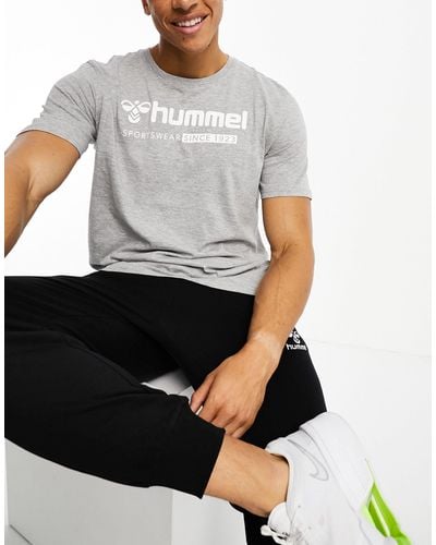 Hummel T-shirt vestibilità classica grigia con logo oversize - Grigio