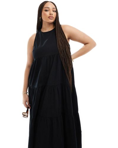 ASOS Asos design curve - robe longue en denim doux à volants étagés - Noir
