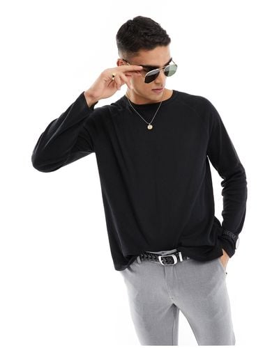 ASOS Long Sleeve Relaxed Fit Rib Raglan T-shirt - Black