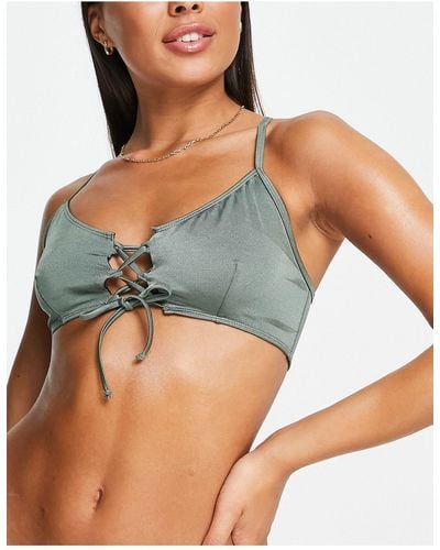 French Connection Lace Up Bikini Top - Green