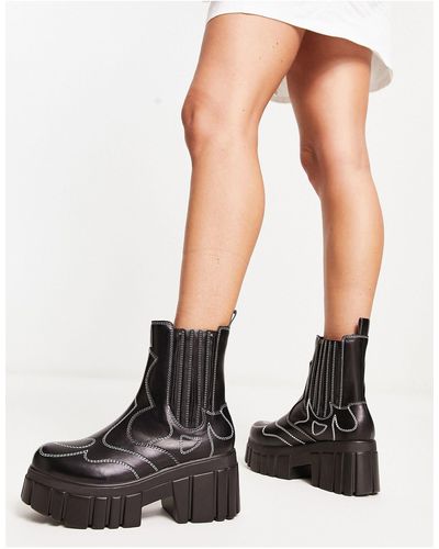 Koi Footwear Koi Chunky Contrast Stitch Heeled Boots - White
