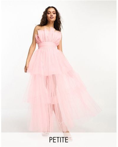 LACE & BEADS Bandeau Tulle High Low Maxi Dress - Pink