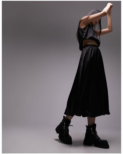 TOPSHOP Falda larga negra con diseño abullonado - Gris