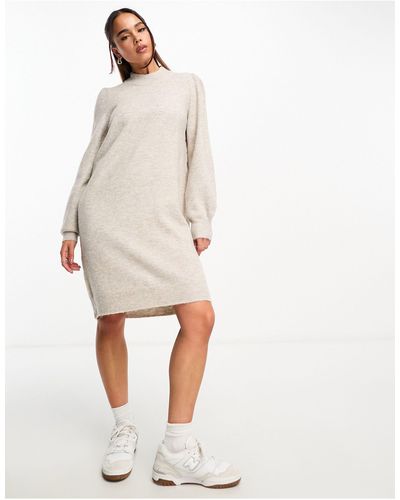 Jdy Puff Sleeve Knitted Mini Sweater Dress - White