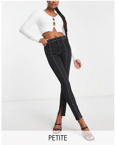 Miss Selfridge Petite - jeans skinny neri con spacco sul fondo e cuciture a contrasto - Bianco