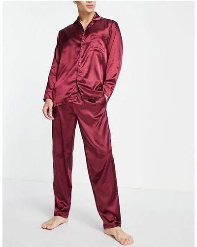 ASOS Satin Lounge Shirt And Trousers Pyjama Set - Red
