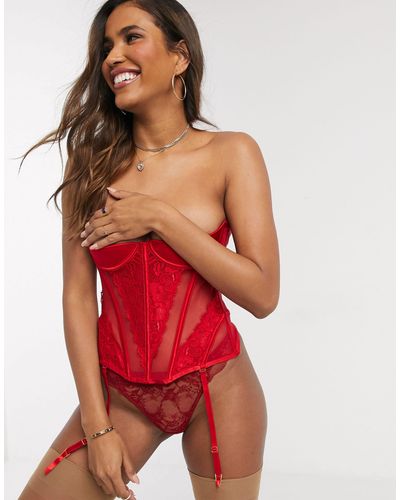 Hunkemöller Avery 1/4 Cup Bustier With Suspender Detail - Red