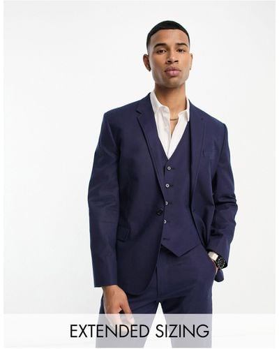 ASOS Slim Linen Mix Suit Jacket - Blue